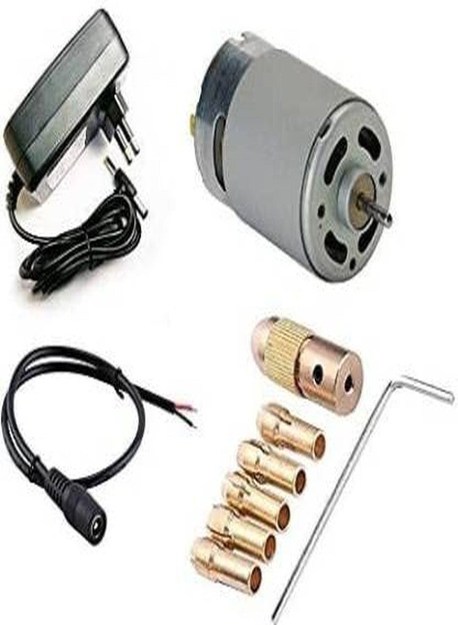 Diktmark 12v 555 DC Motor 12000rpm High Speed with Drill Chuck Kit for DIY Projects Multipurpose Brushed Motor High RPM with 12v 2 Ampere Adapter Electronic Components Electronic Hobby Kit - Image 1